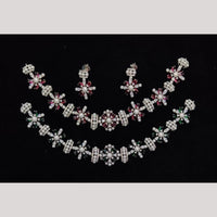 Kavita Art Silver Plated American Diamond And Pearl Necklace Set