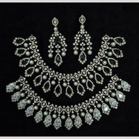Kavita Art Silver Plated American Diamond And Pearl Necklace Set