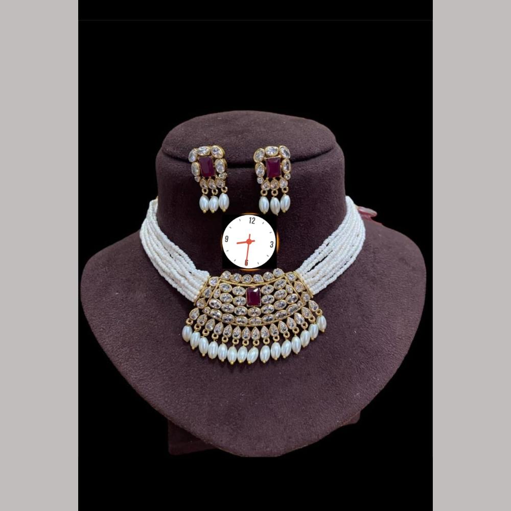 Kavita Art Gold Plated Crystal Stone Pearl And Beads Necklace Set