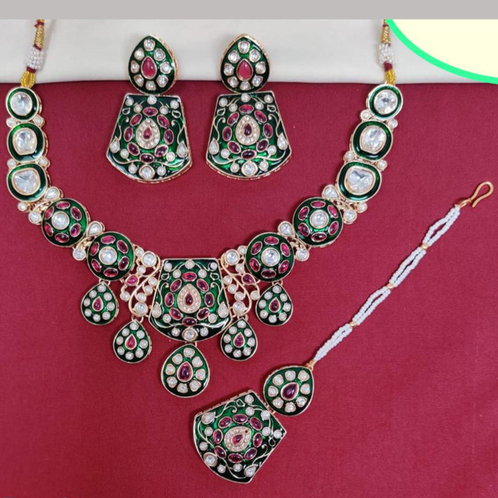 Kavita Art Gold Plated Kundan Stone And Meenakari Necklace Set