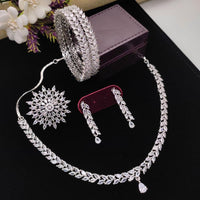 Kavita Art Silver Plated American Diamond Combo Jewellery  Set