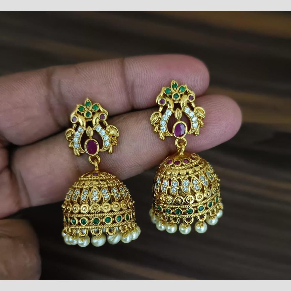 Kavita Art Gold Plated Austrian Stone And Pearl Jhumki Earrings