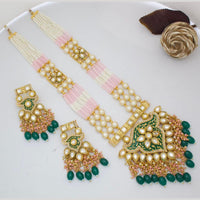 Kavita Art Gold Plated Kundan Stone Pearl And Beads Meenakari Long Necklace Set