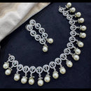 Kavita Art Silver Plated American Diamond And Pearl Necklace Set