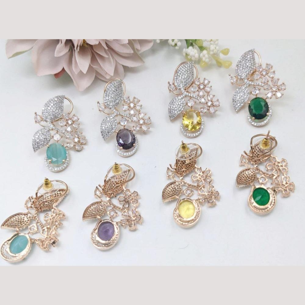 Kavita Art Gold Plated American Diamonds Dangler Earrings (Assorted Color) (One Piece Only)