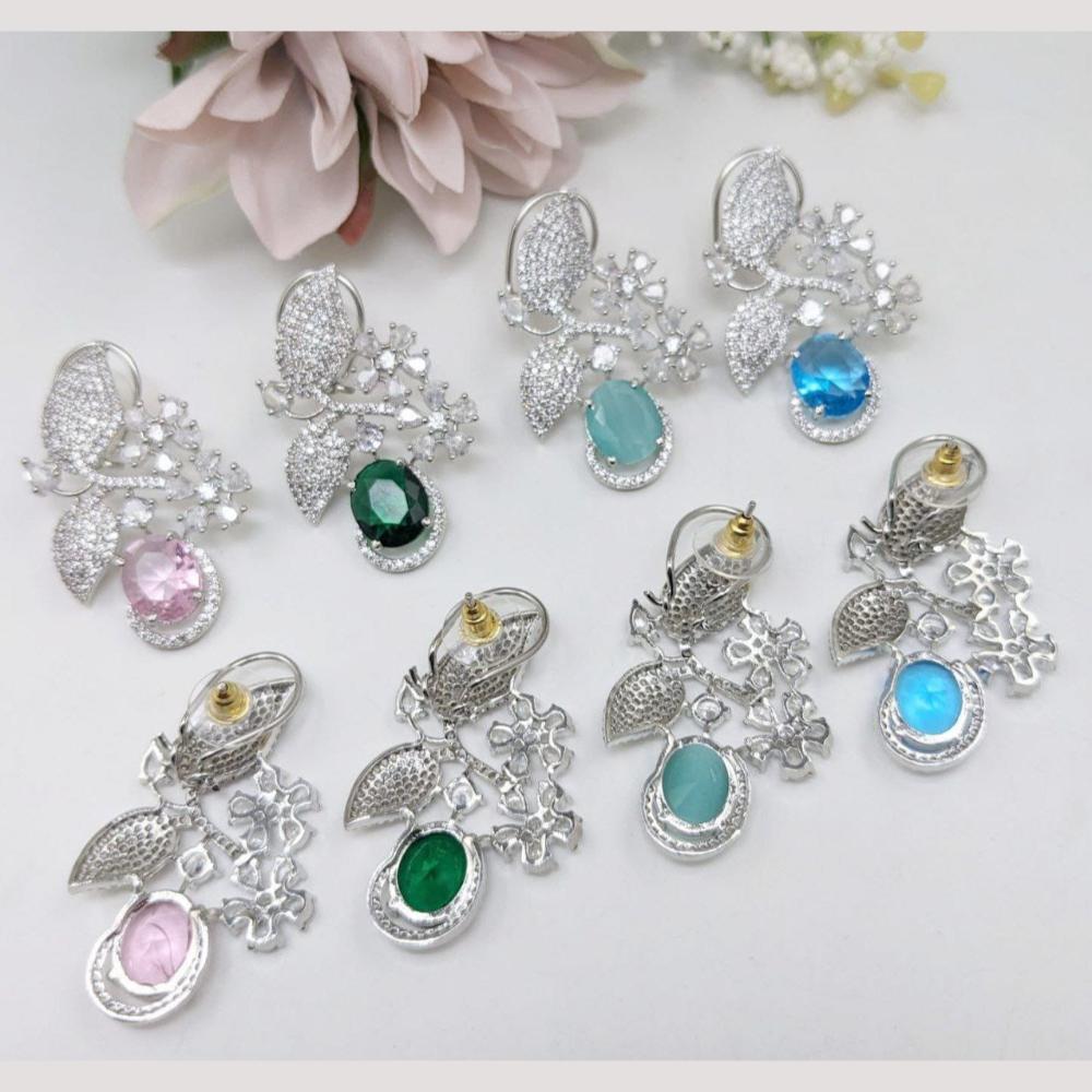 Kavita Art Silver Plated American Diamond Dangler Earrings (Assorted Color) (One Piece Only)