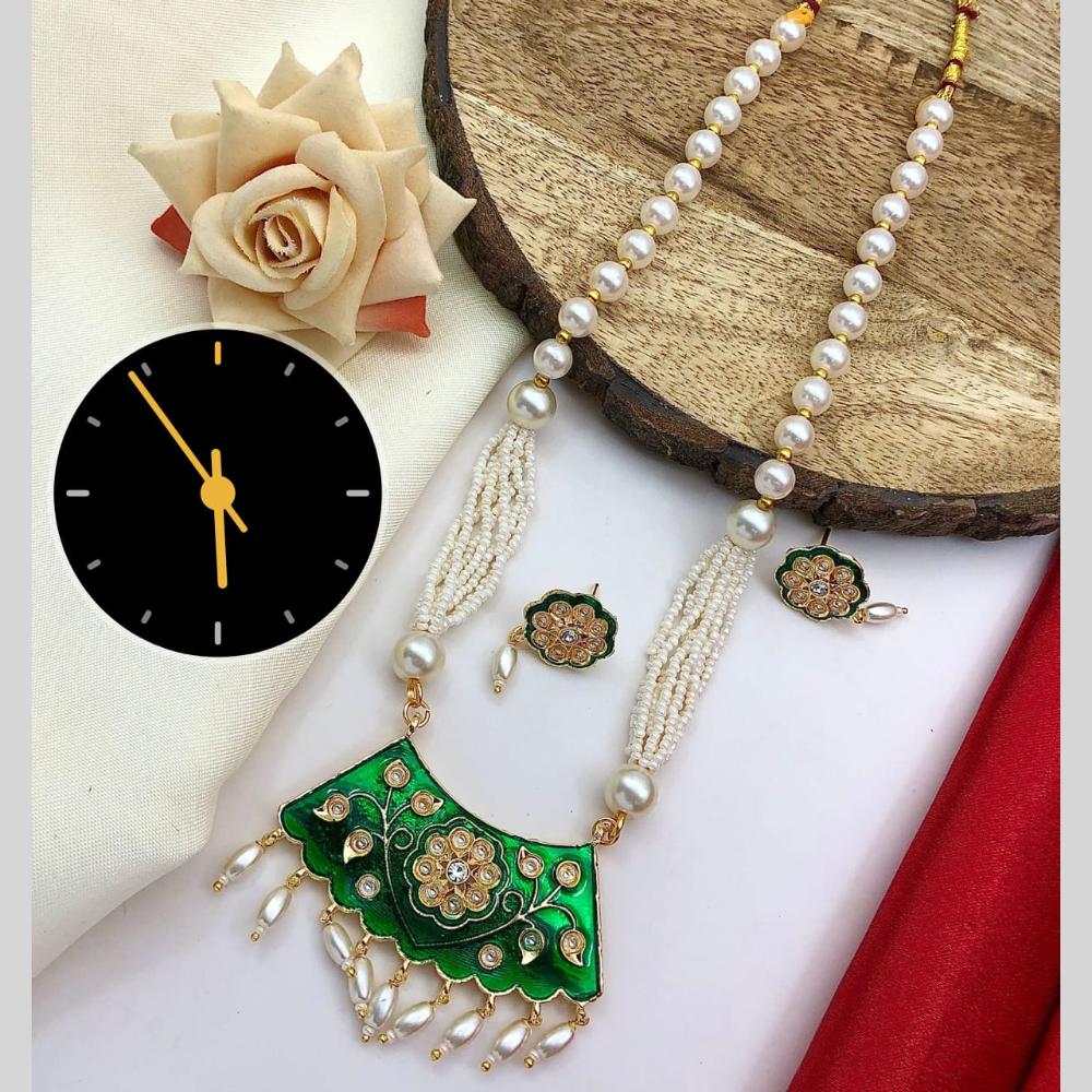 Kavita Art Gold Plated Kundan Stone Pearl And Beads Meenakari Long Necklace Set