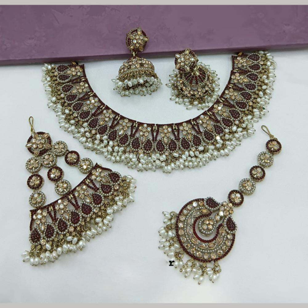 Kavita Art Gold Plated Crystal Stone And Pearl Necklace Set