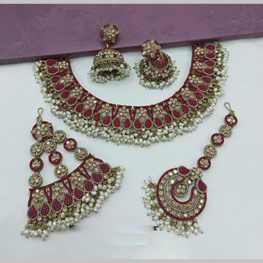 Kavita Art Gold Plated Crystal Stone And Pearl Necklace Set