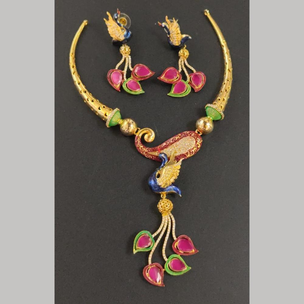 Kavita Art Gold Plated Austrian Stone And Meenakari Necklace Set