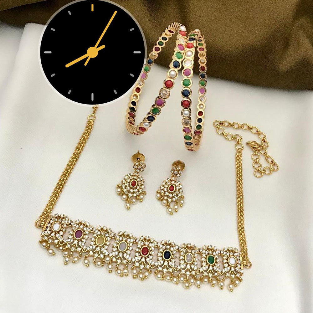 Kavita Art Austrain Stone And Pearl Combo Set