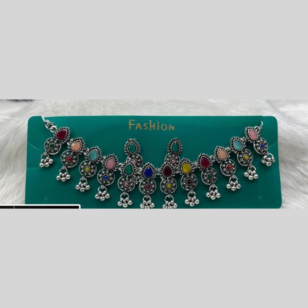 Kavita Art Designer Oxidised Pota Stone And Pearl Detailing Necklace Set