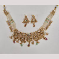 Kavita Art Elegant Gold Plated Pota Stone And Meenakari Necklace Set  