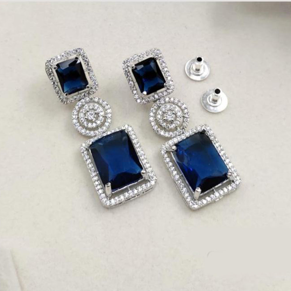 Kavita Art Rhodium Plated Sparkling American Diamond Dangler Earrings