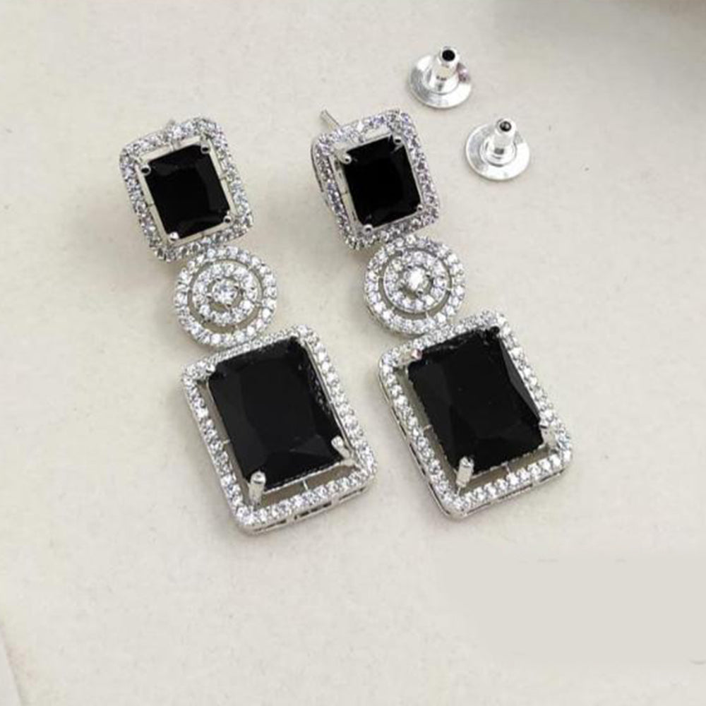 Kavita Art Rhodium Plated Sparkling American Diamond Dangler Earrings
