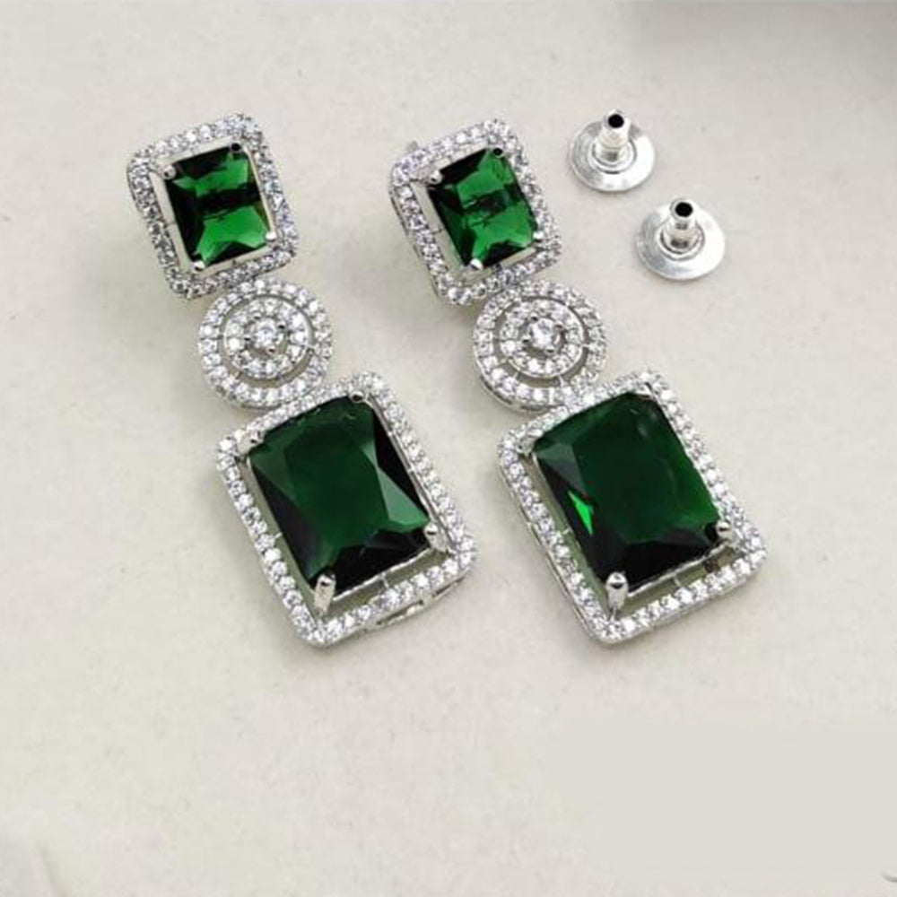 Kavita Art Rhodium Plated Sparkling American Diamond Dangler Earrings