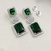Kavita Art Rhodium Plated Sparkling American Diamond Dangler Earrings