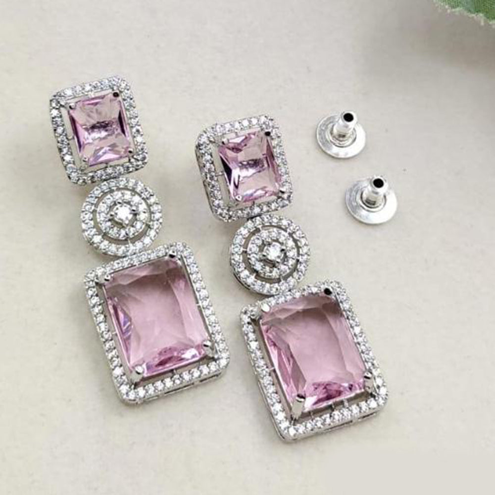 Kavita Art Rhodium Plated Sparkling American Diamond Dangler Earrings