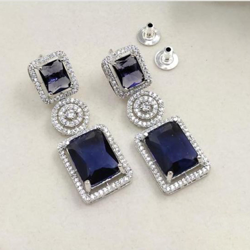 Kavita Art Rhodium Plated Sparkling American Diamond Dangler Earrings