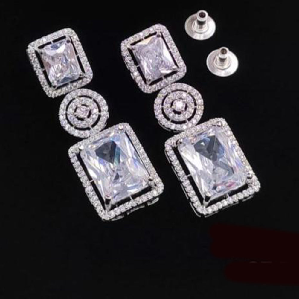 Kavita Art Rhodium Plated Sparkling American Diamond Dangler Earrings