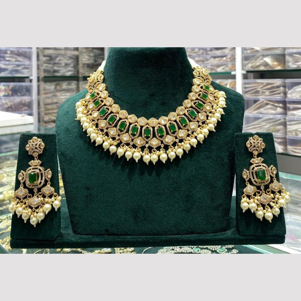 Kavita Art Majestic Polki Kundan And American Diamond Beads Choker Necklace Set