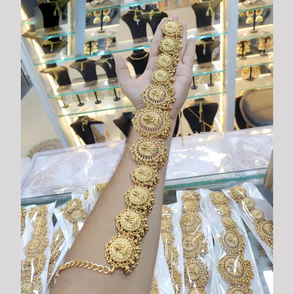 Kavita Art Traditional Temple Kamarbandh Antique Gold Waist Belt with Laxmi Idol Design