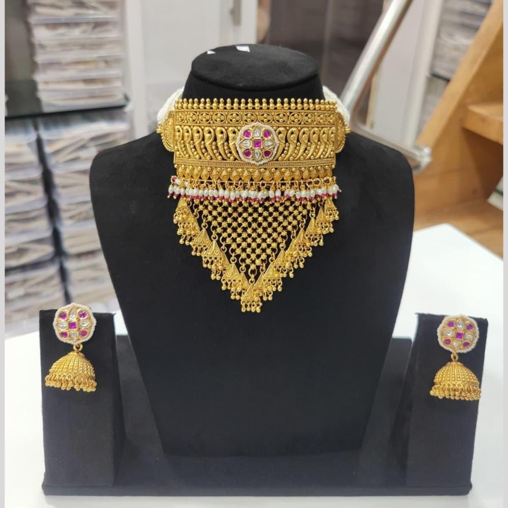 Kavita Art Royal Gold Kundan Choker Necklace Set For Festivals And Weddings