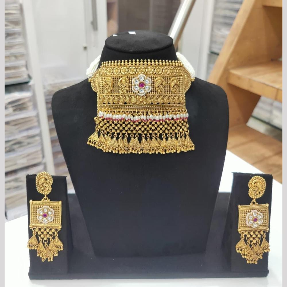 Kavita Art Royal Gold Kundan Choker Necklace Set For Festivals And Weddings