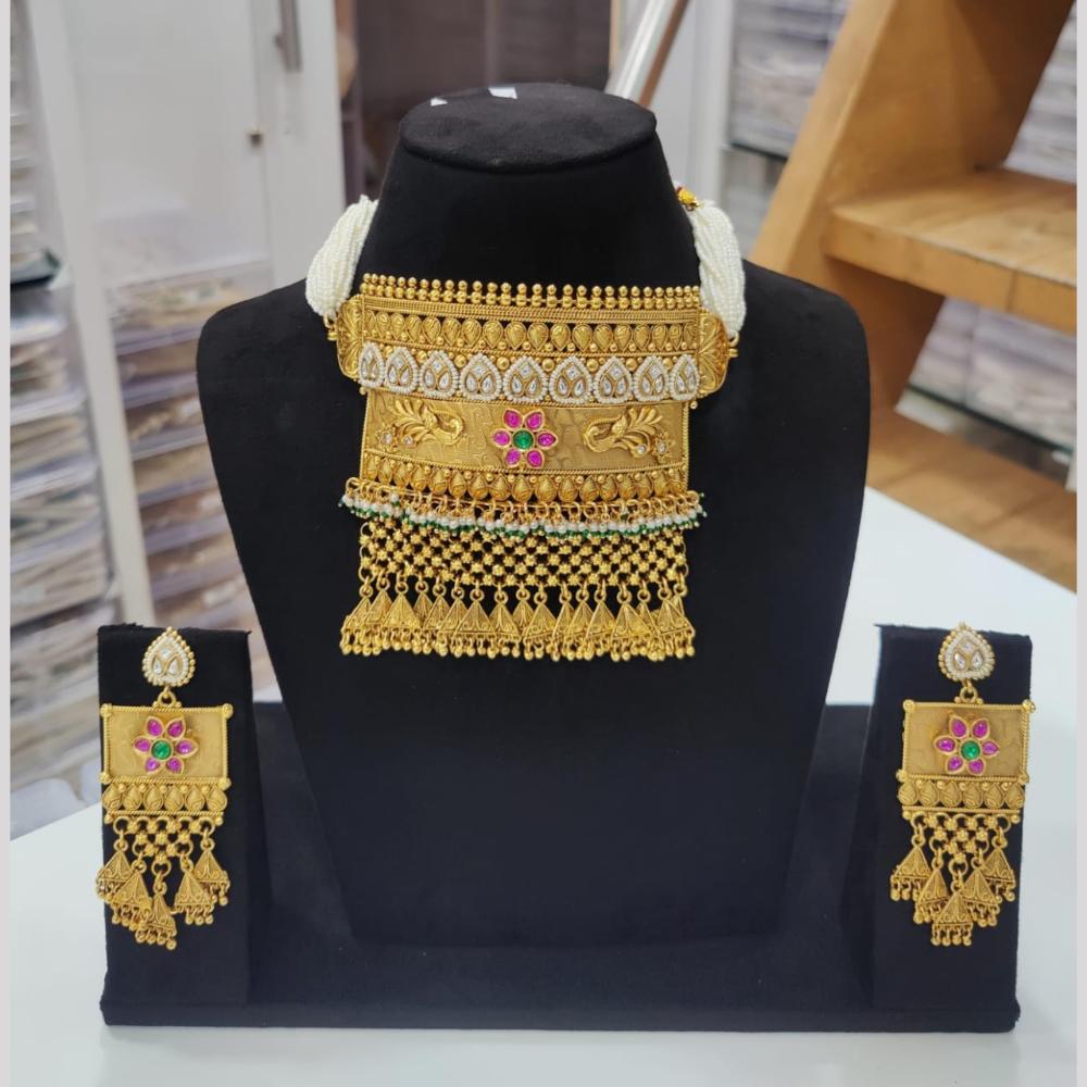 Kavita Art Royal Gold Kundan Choker Necklace Set For Festivals And Weddings