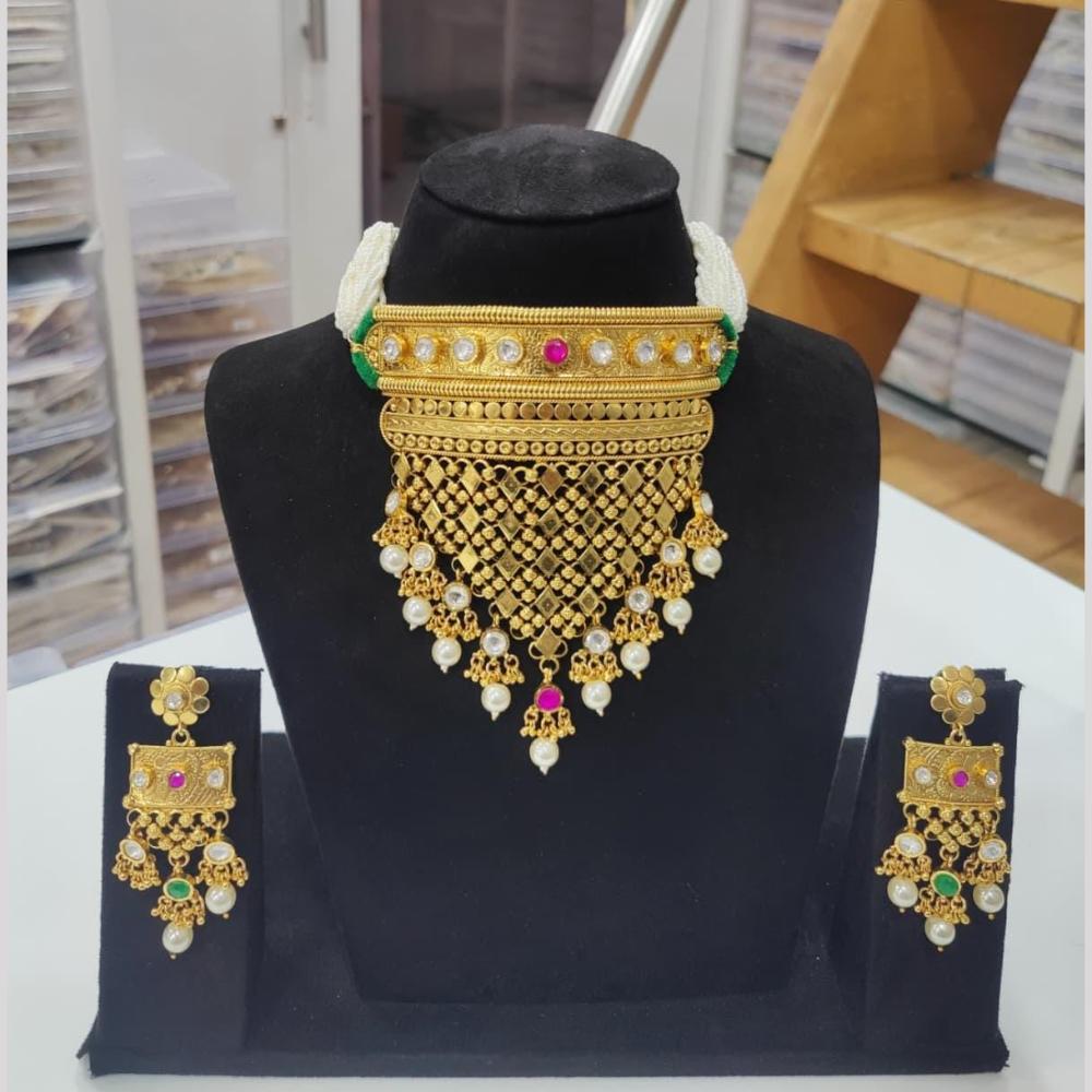Kavita Art Royal Gold Kundan Choker Necklace Set For Festivals And Weddings