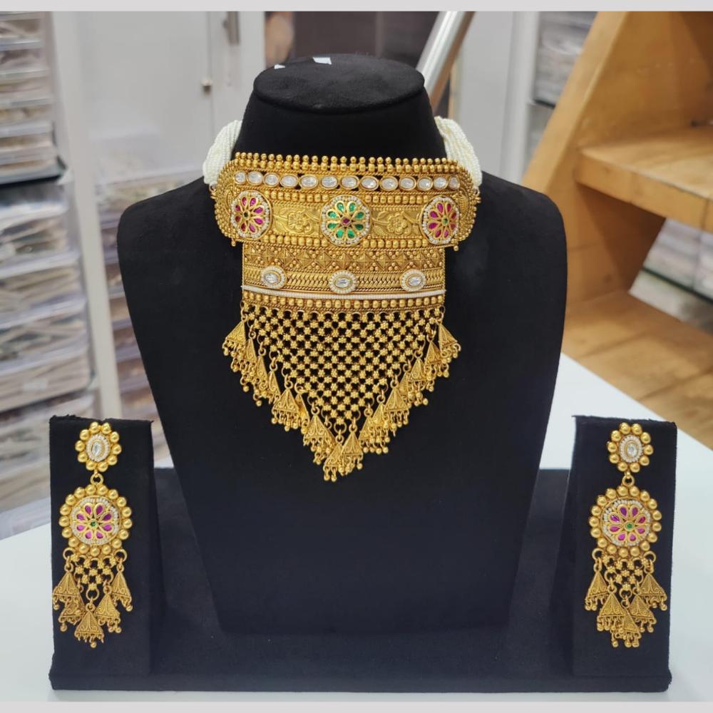 Kavita Art Elegant Gold Finish Kundan Choker Necklace Set For Every Occassions