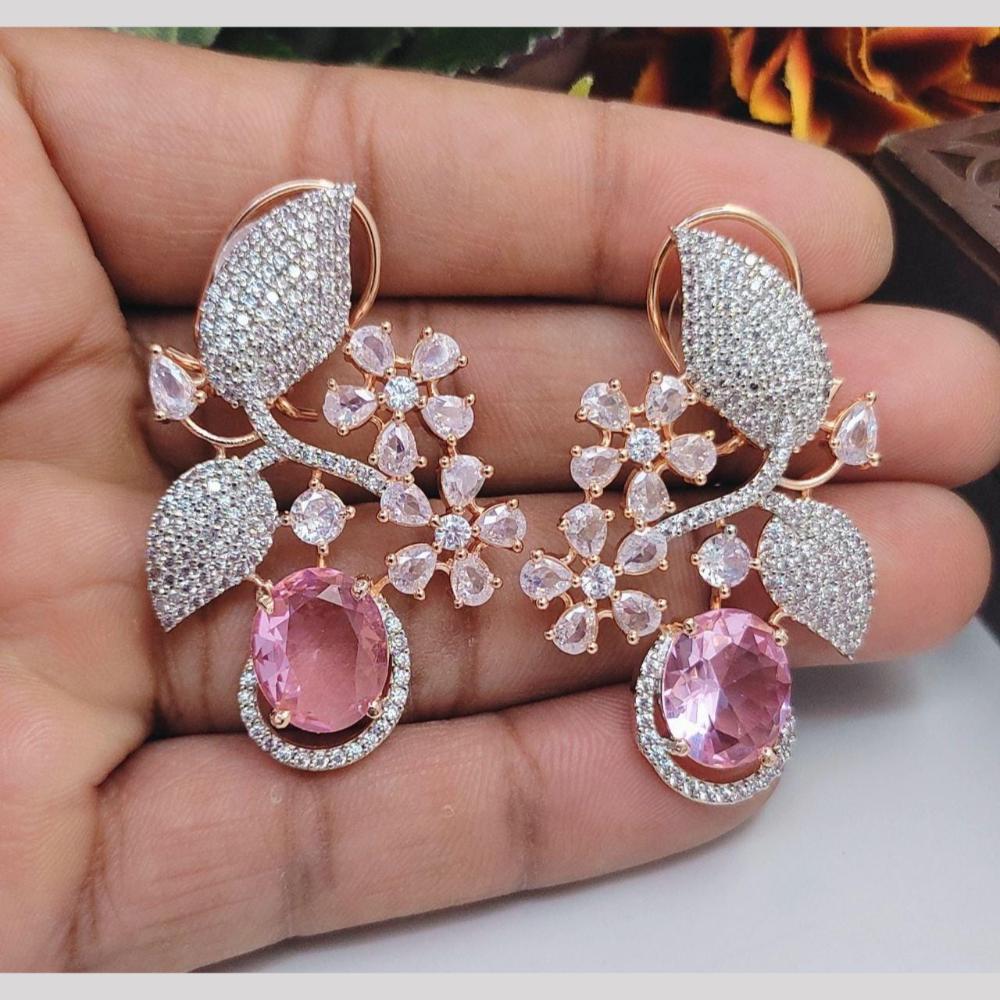 Kavita Art Sparkling Rose Gold Plated American Diamond Dangler Earrings for Party Wear