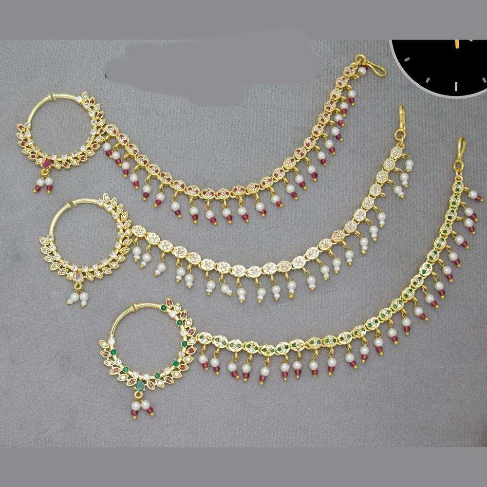 Kavita Art Handcrafted Sparkling Austrian Stone And Pearl Nose Ring