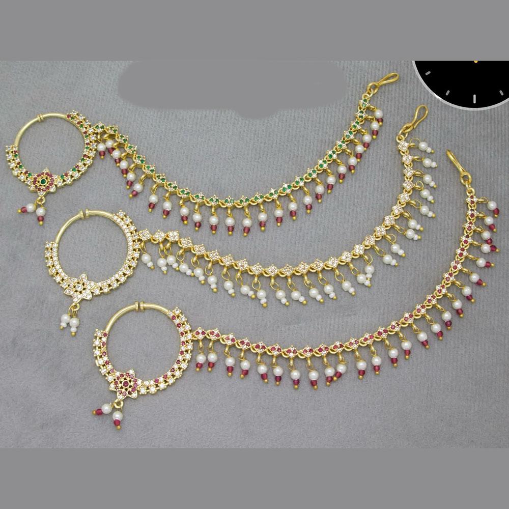 Kavita Art Handcrafted Sparkling Austrian Stone And Pearl Nose Ring