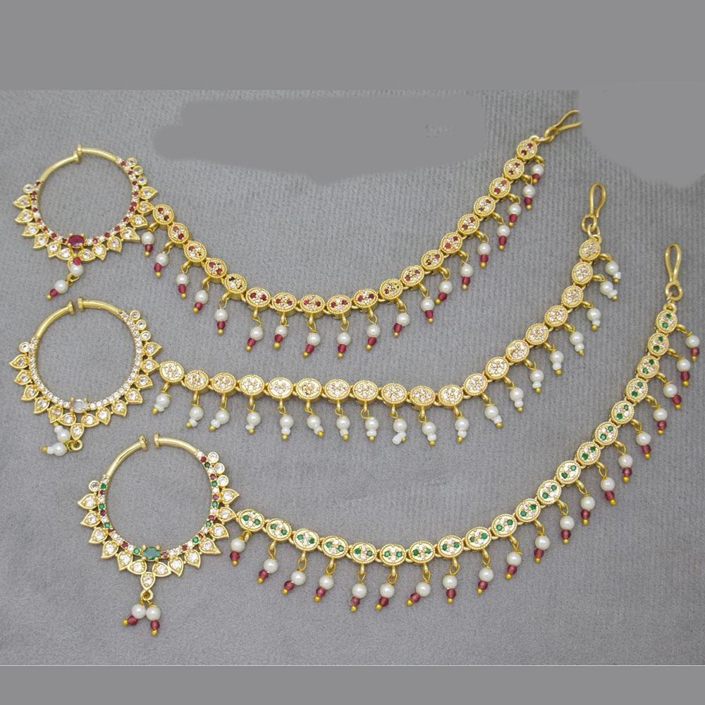 Kavita Art Handcrafted Sparkling Austrian Stone And Pearl Nose Ring