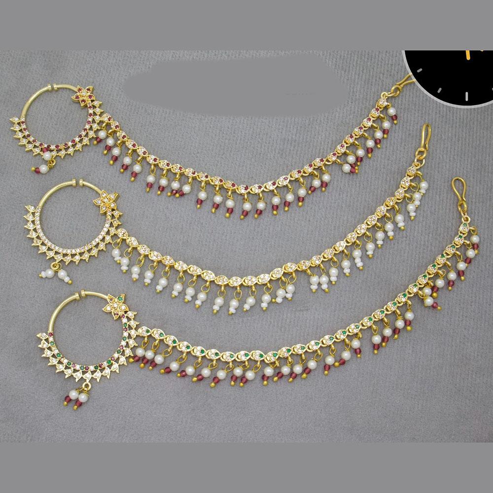 Kavita Art Handcrafted Sparkling Austrian Stone And Pearl Nose Ring