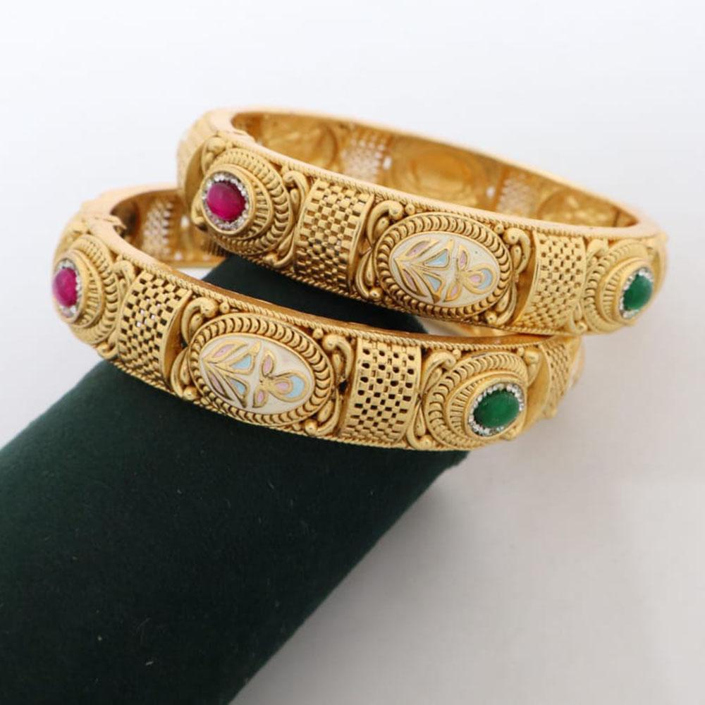 Kavita Art Ethnic Designer Pota Stone And Meenakari Bangles Set