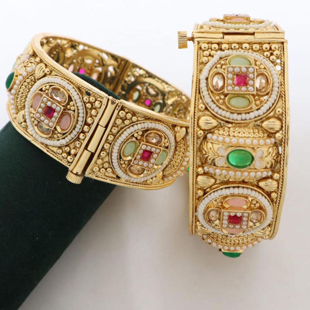 Kavita Art Elegant Sparkling Pota Stone And Pearl Bangles Set