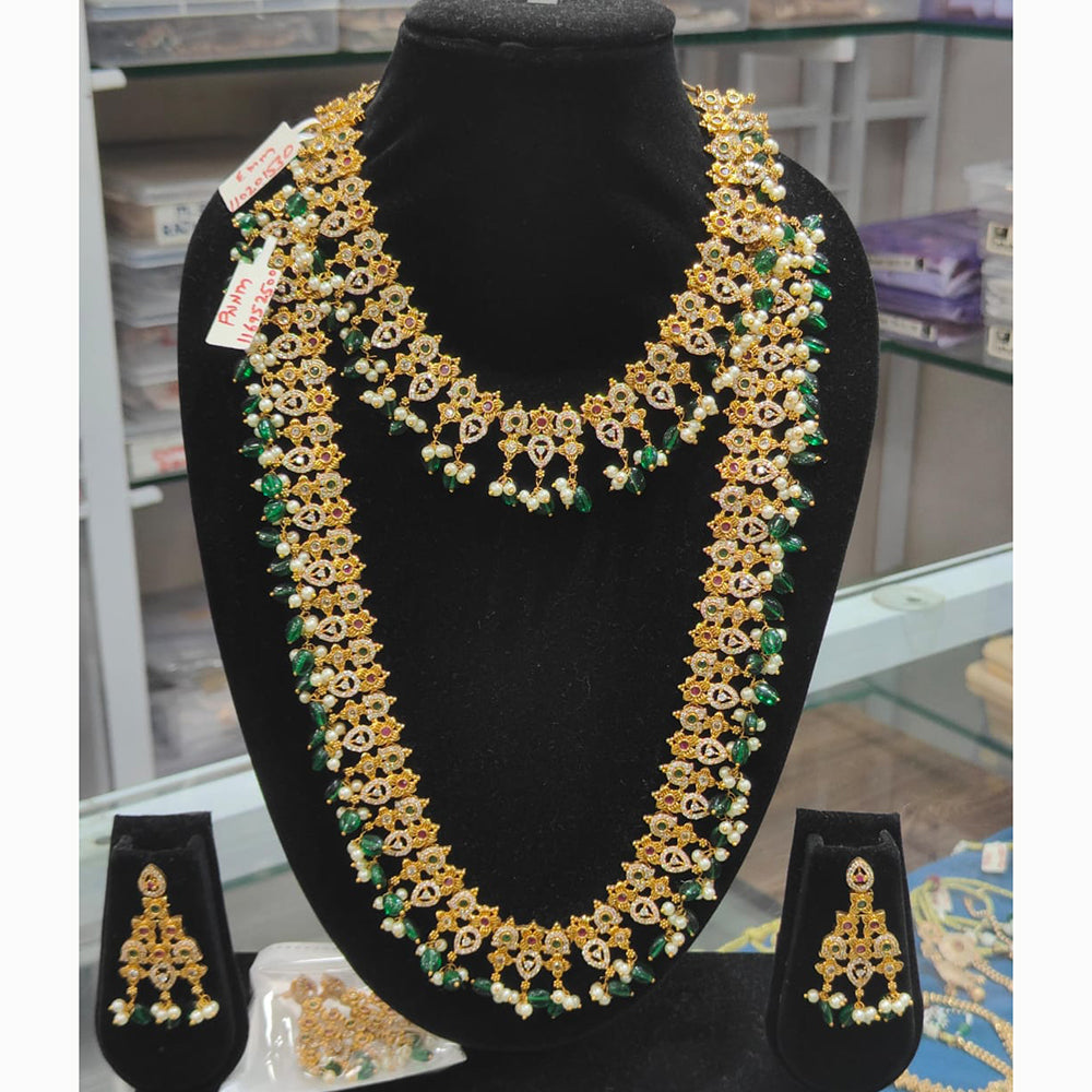 Kavita Art Traditional Wedding Wear Pota Stone & Pearl Double Necklace Set