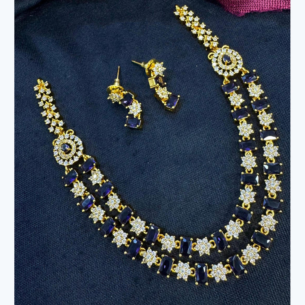 Kavita Art Silver Plated American Diamond Multi-LayerLong  Necklace Set