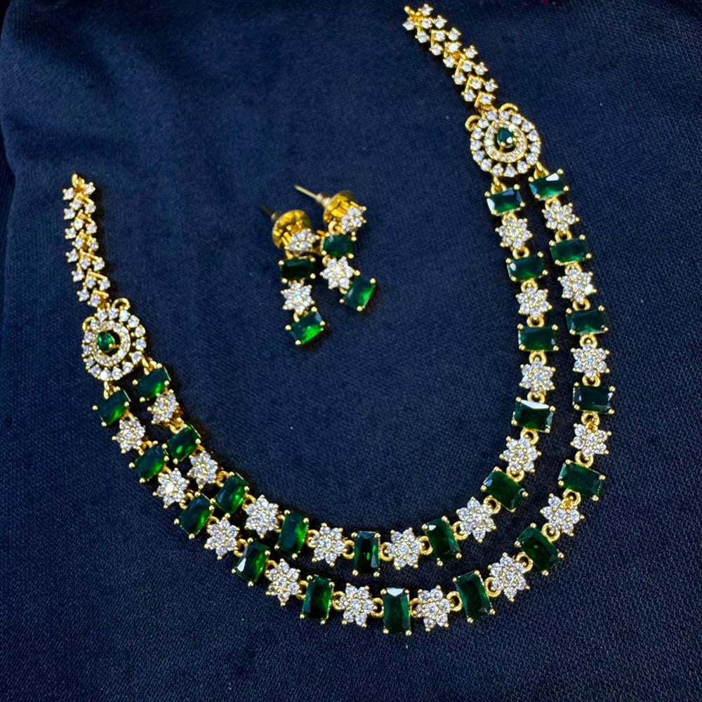 Kavita Art Silver Plated American Diamond Multi-LayerLong  Necklace Set