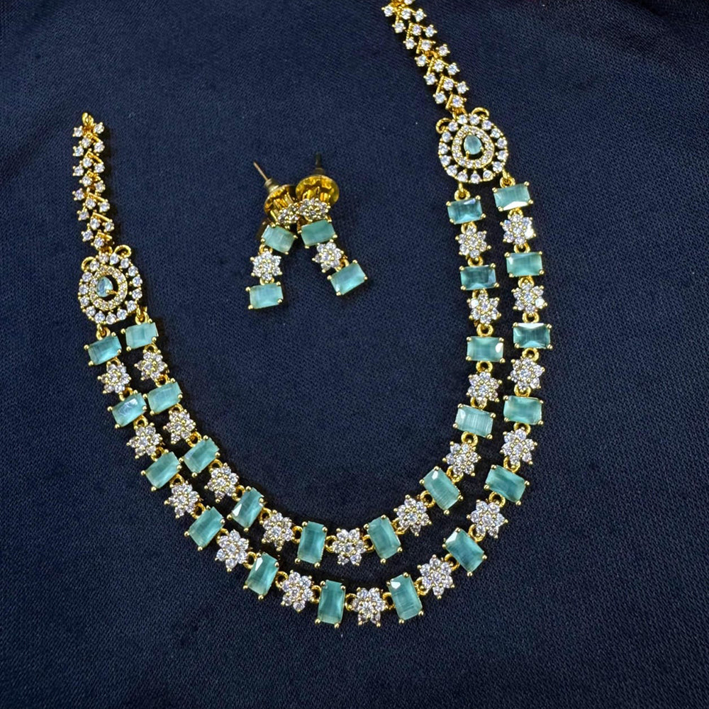 Kavita Art Silver Plated American Diamond Multi-LayerLong  Necklace Set