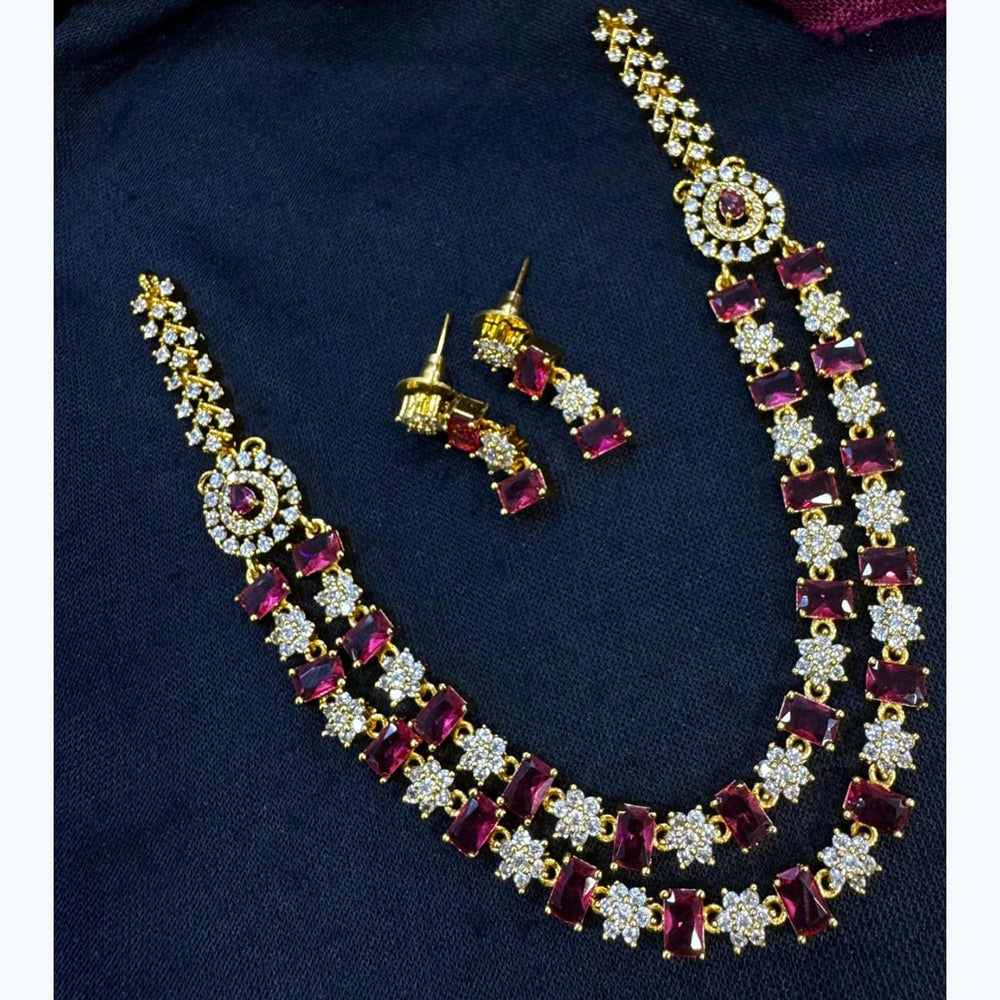 Kavita Art Silver Plated American Diamond Multi-LayerLong  Necklace Set