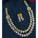 Kavita Art Silver Plated American Diamond Multi-LayerLong  Necklace Set