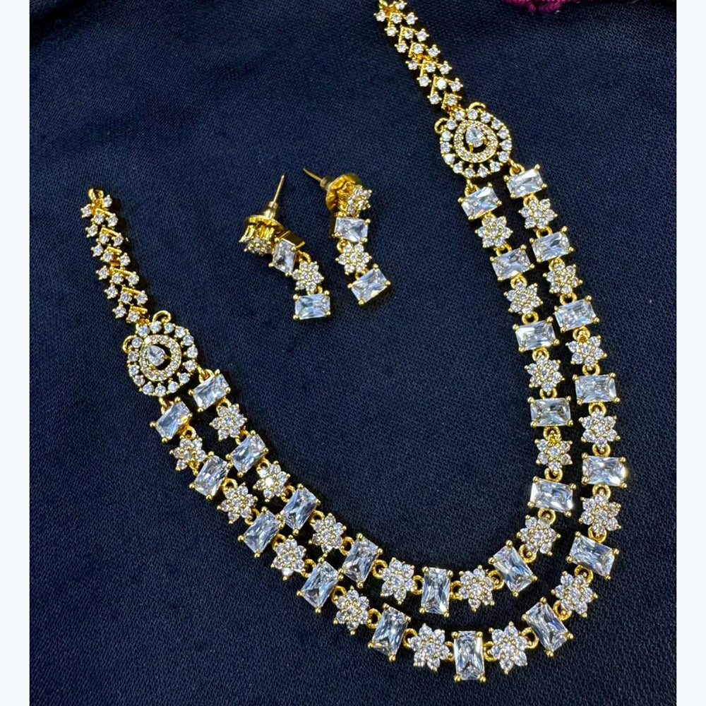 Kavita Art Silver Plated American Diamond Multi-LayerLong  Necklace Set