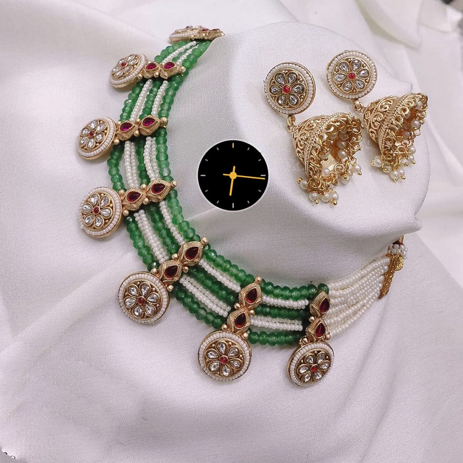 Kavita Art Gold Plated Kundan Stone And Pearl Choker Necklace Set