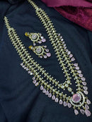 Kavita Art Silver Plated American Diamond Multi-LayerLong  Necklace Set