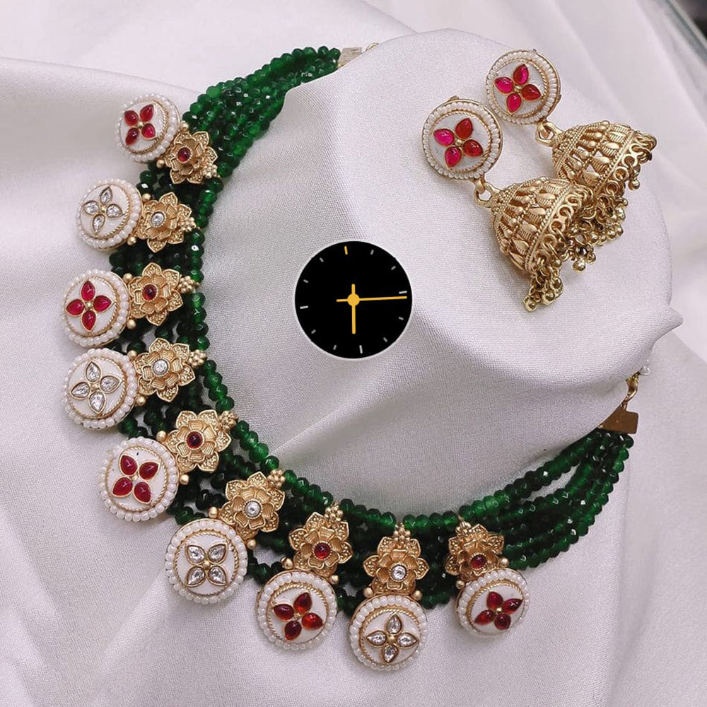 Kavita Art Gold Plated Kundan Stone And Pearl Choker Necklace Set