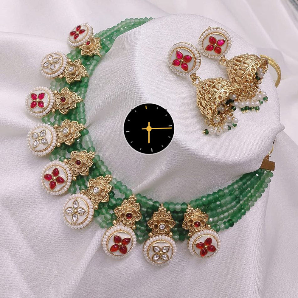 Kavita Art Gold Plated Kundan Stone And Pearl Choker Necklace Set