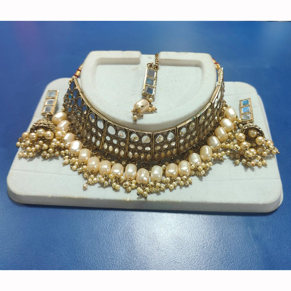 Kavita Art Sparkle Glow Crystal and Pearl Choker Necklace Set